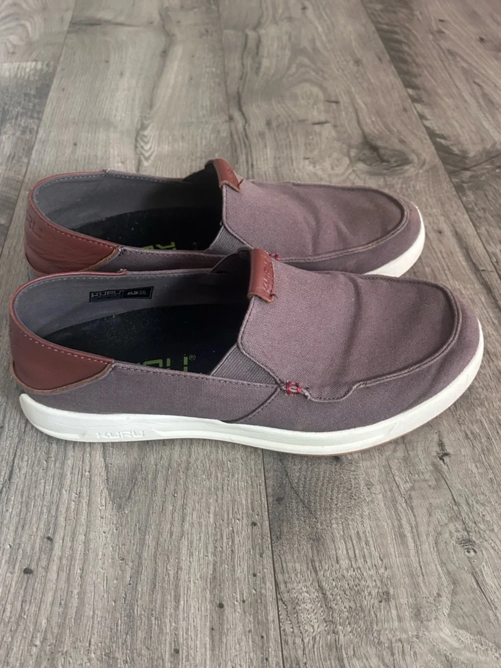 Kuru Pace Casual Slip-On Men’s Shoes - Gray Brown Canvas Leather Accents Sz 8.5
